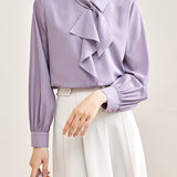 Exquisite Commuter Tie-Neck Long-Sleeve Chiffon Blouse