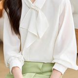Exquisite Commuter Tie-Neck Long-Sleeve Chiffon Blouse