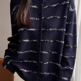 Elegant French Crew Neck Striped Long-Sleeve Knit Cardigan