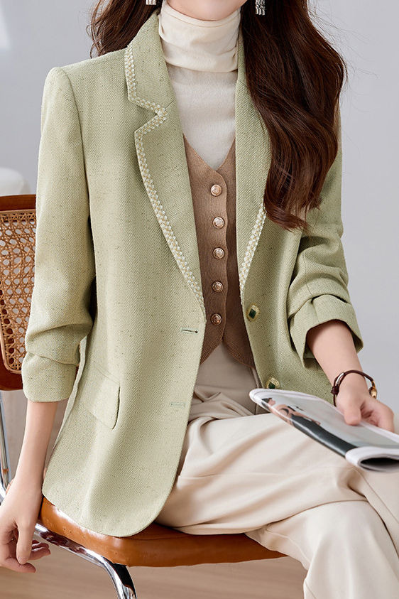 Exquisite Commuter Lapel Long-Sleeve Wool Blazer
