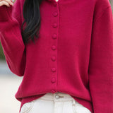 Elegant Commuter Loose Hooded Knit Cardigan With Round Buttons