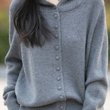 Elegant Commuter Loose Hooded Knit Cardigan With Round Buttons