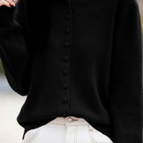 Elegant Commuter Loose Hooded Knit Cardigan With Round Buttons