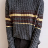 Vintage Commuter Vertical Rib Mock Neck Striped Knit Top