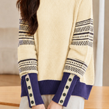 Vintage Commuter Color-Block Waffle Knit Pullover Sweater