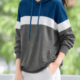 Casual Color-Block Spliced Drawstring Hoodie