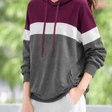 Casual Color-Block Spliced Drawstring Hoodie