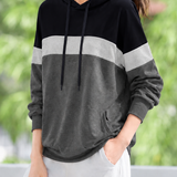 Casual Color-Block Spliced Drawstring Hoodie