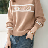 Casual Contrast Stripe Letter Jacquard Knit Top