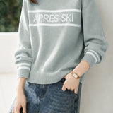 Casual Contrast Stripe Letter Jacquard Knit Top