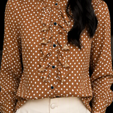 Elegant Stand Collar Polka Dot Ruffled Blouse