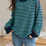 Casual Horizontal Stripe Contrast Knit Top With Side Slits