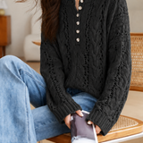 Casual Cable Hollow Half-Placket Knit Top
