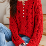 Casual Cable Hollow Half-Placket Knit Top