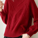 Elegant Commuter Crew Neck Beaded Long Sleeve Knit Top