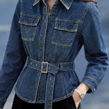 Elegant Commuter Lapel Waist-Tie Denim Jacket