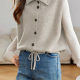 Gentle Commuter Lapel Single-Breasted Drawstring Hem Knit Vest