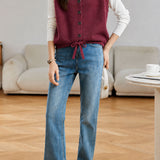 Gentle Commuter Lapel Single-Breasted Drawstring Hem Knit Vest