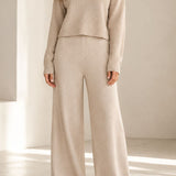 Casual Elegant Two-Piece Set: Half-Zip Long Sleeve Knit Top & Wide-Leg Pants