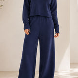 Casual Elegant Two-Piece Set: Half-Zip Long Sleeve Knit Top & Wide-Leg Pants