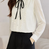 French Elegant Ruffle Collar Bow Long Sleeve Blouse