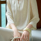 Elegant Commuter Crew Neck Jacquard Eight-Point Sleeve Blouse