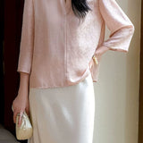 Elegant Commuter Crew Neck Jacquard Eight-Point Sleeve Blouse