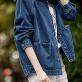 Casual Lapel Button-Down Long Sleeve Denim Jacket