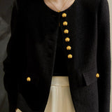 Exquisite Elegant Commuter Crew Neck Long Sleeve Coat With Black-Gold Buttons