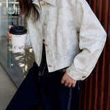 Elegant Commuter Textured Jacquard Cropped Lapel Jacket