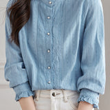 Elegant Vertical Embroidery Hollow Out Shirt
