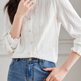 Elegant Vertical Embroidery Hollow Out Shirt