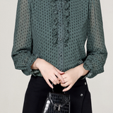 Elegant Crinkled Polka Dot Ruffled Blouse