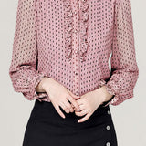 Elegant Crinkled Polka Dot Ruffled Blouse