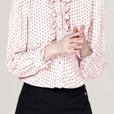 Elegant Crinkled Polka Dot Ruffled Blouse