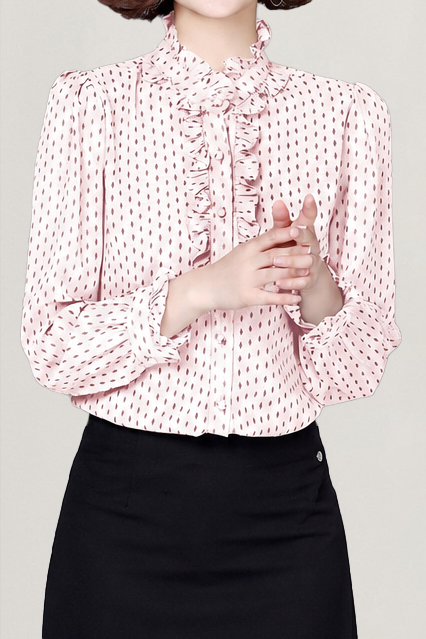 Elegant Crinkled Polka Dot Ruffled Blouse