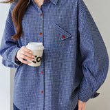 Casual Plaid Shirt With Contrast Buttons & Patch Pockets