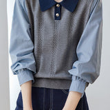 Casual Fake Two-Piece Cable Spliced Knit Top
