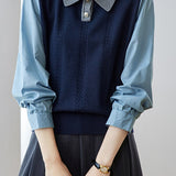 Casual Fake Two-Piece Cable Spliced Knit Top