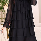 Exquisite Elegant V-Neck Chiffon Long-Sleeve Tiered Dress