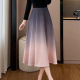 Exquisite Elegant Long-Sleeve Gradient Spliced A-Line Dress