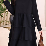 Exquisite Elegant Long-Sleeve Tiered Dress With Ruffle Collar