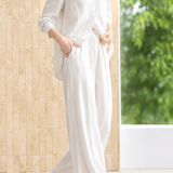 Casual Minimalist Two-Piece Set: Patch Pocket Drawstring Shirt & Trousers