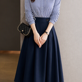 French Elegant Striped Spliced Waist-Cinched Irregular Shirt Dress