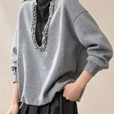 Exquisite Casual Mock Neck Spliced Fake Two-Piece Long Sleeve Sweatshirt