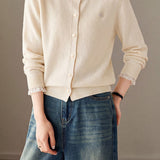 Exquisite Commuter Ruffled Lace Long Sleeve Knit Cardigan