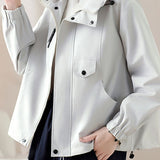Casual Elegant Drawstring Hooded Long Sleeve Jacket