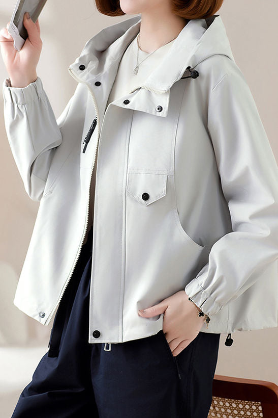 Casual Elegant Drawstring Hooded Long Sleeve Jacket