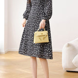 Exquisite Elegant Floral Waist-Cinched Long-Sleeve Dress