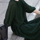 Elegant Gathered Crew Neck Printed Three-Quarter Sleeve Dress